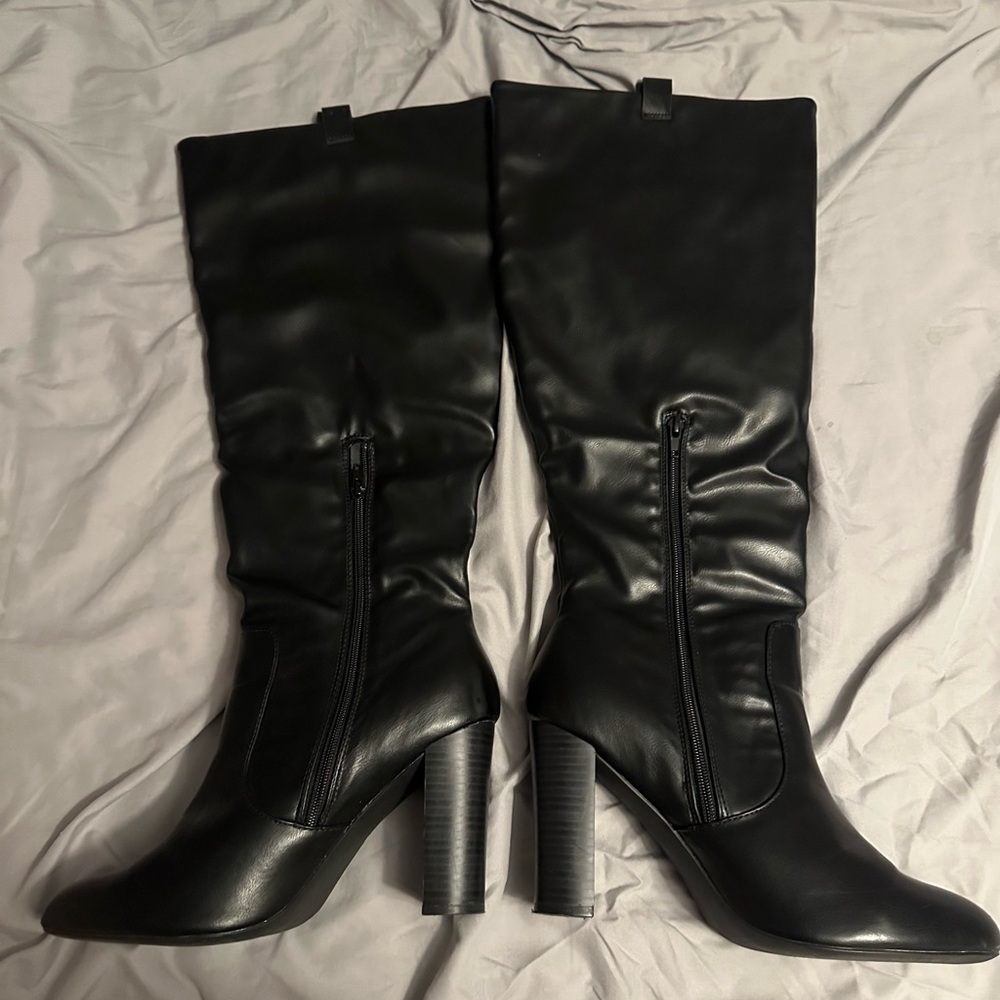Black Wide Calf Knee High Boots w/ Heel